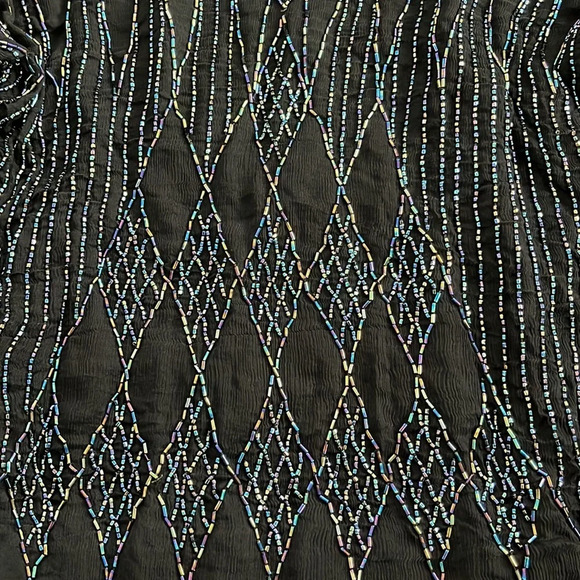 1980s Vintage Sequined Beaded Silk Short Sleeve Black Top S - Picture 3 of 5